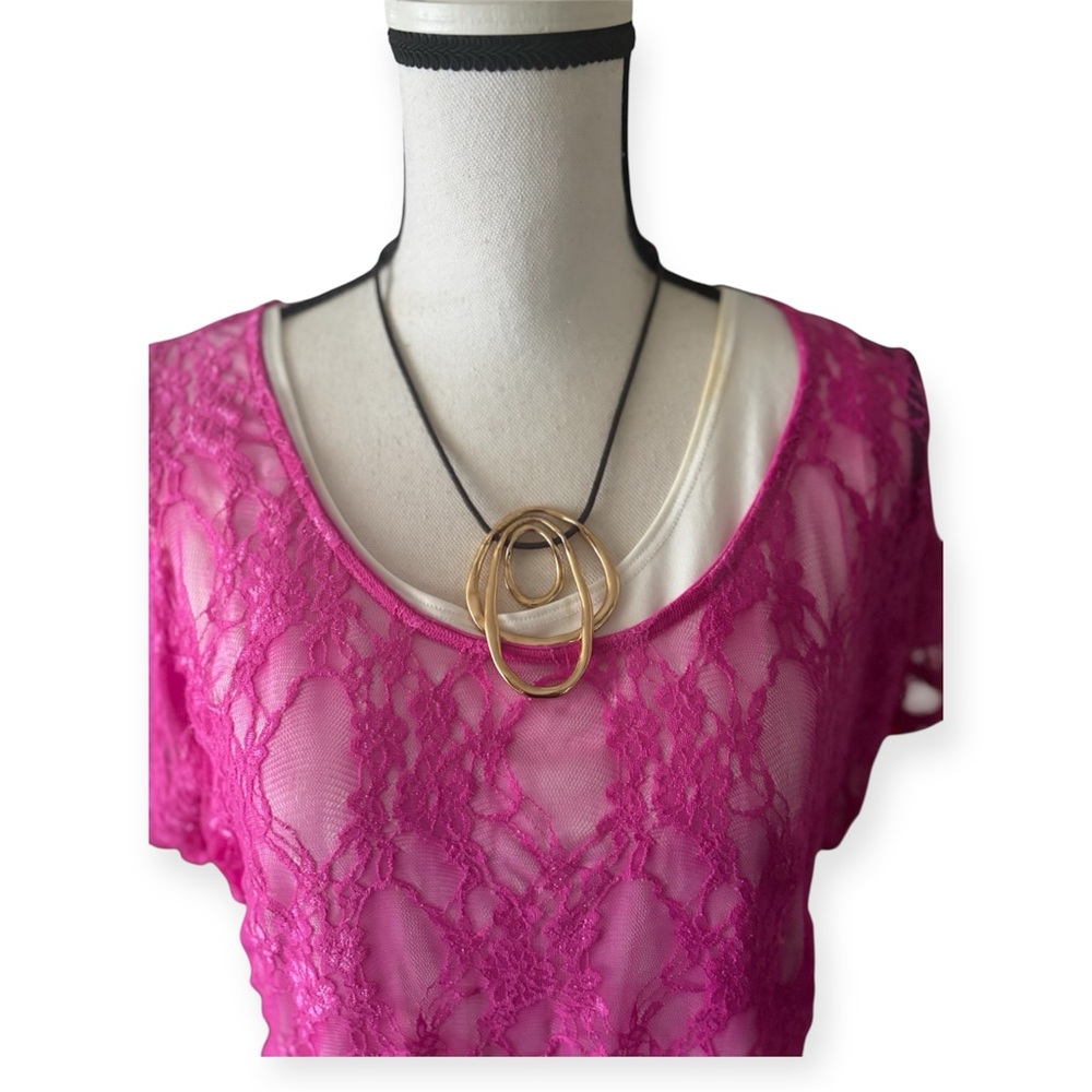 Pink Lace Tie-Front Top NWT - Picture 2 of 7